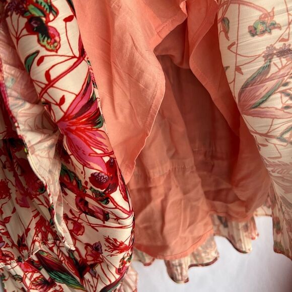 Anthropologie Pink & Green Floral Tired Mini Skirt  Size Small - Picture 8 of 8